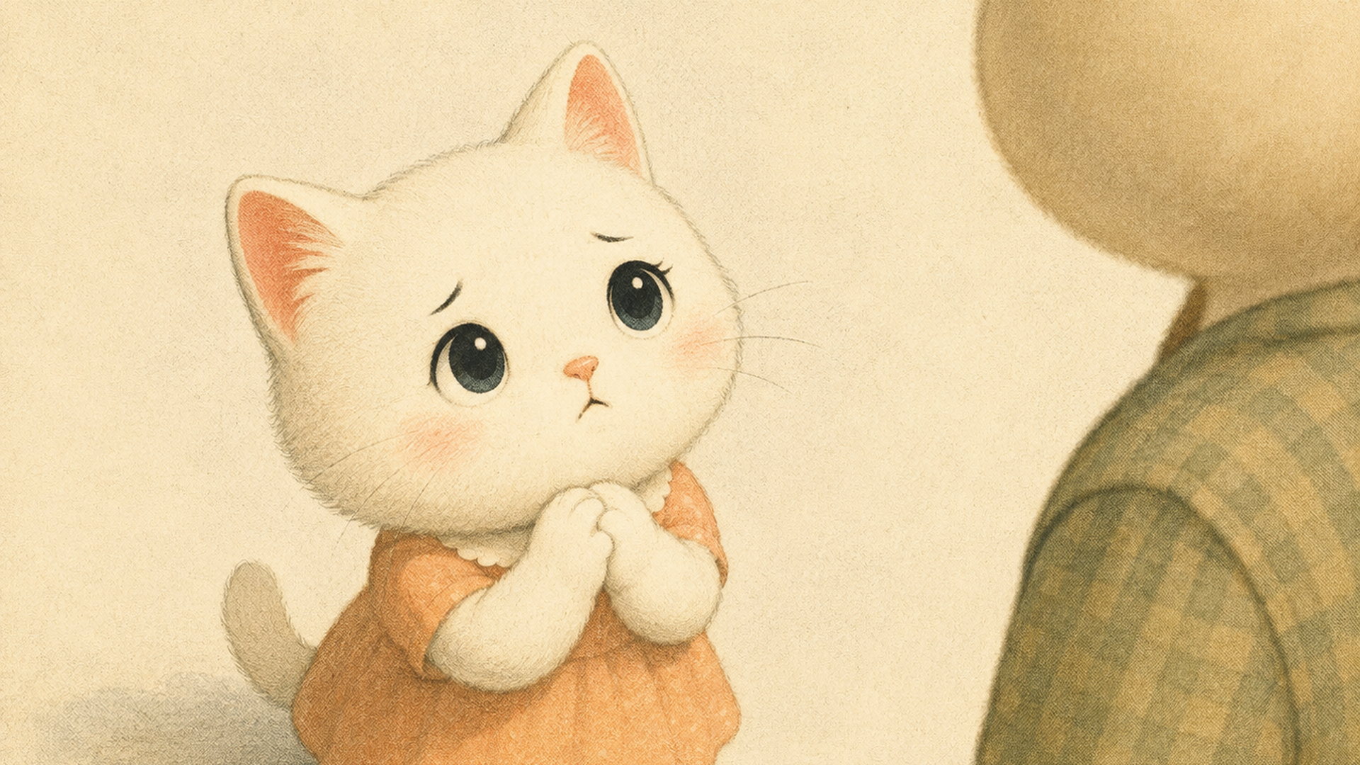 おんねこが相手に励ましてほしそうにお願いする場面