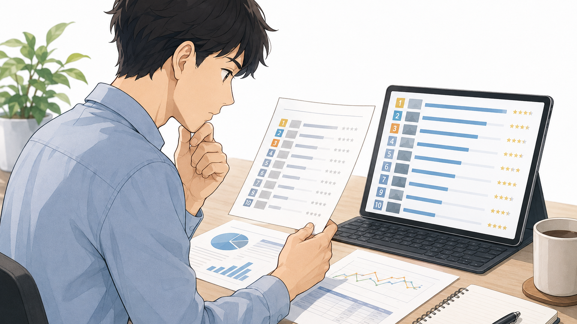 2026年夏アニメ第6週のTOP10ランキングを資料で確認する人物