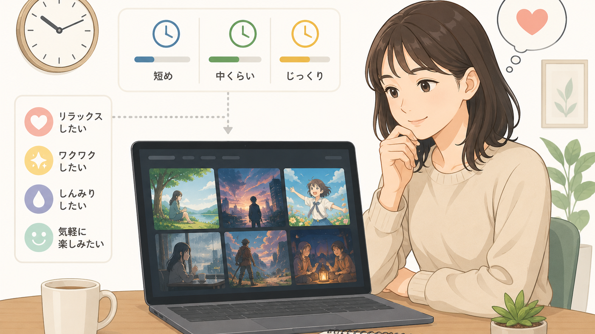 視聴できる時間と気分からNetflixアニメを選ぶ人物