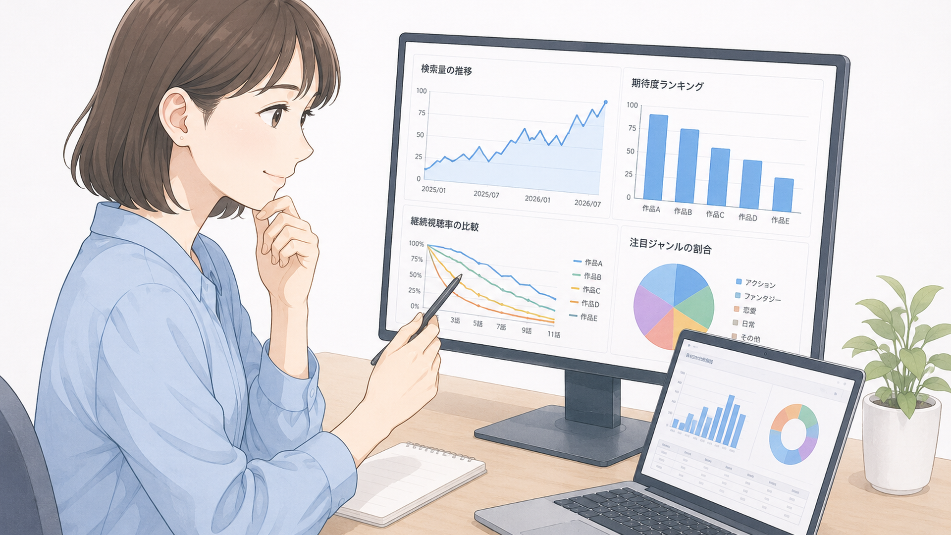 2026年夏アニメの検索量や期待度や継続視聴データを比較する人物
